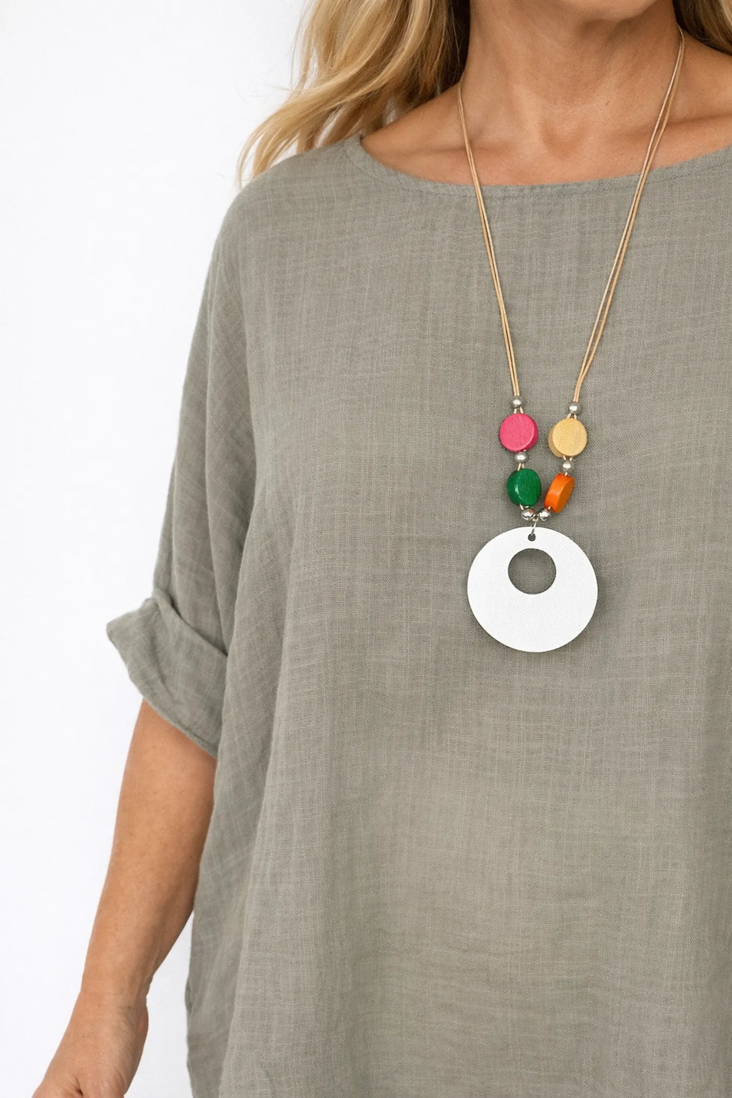 Pure Cotton Linen Look Italia Necklace Top - Mocha