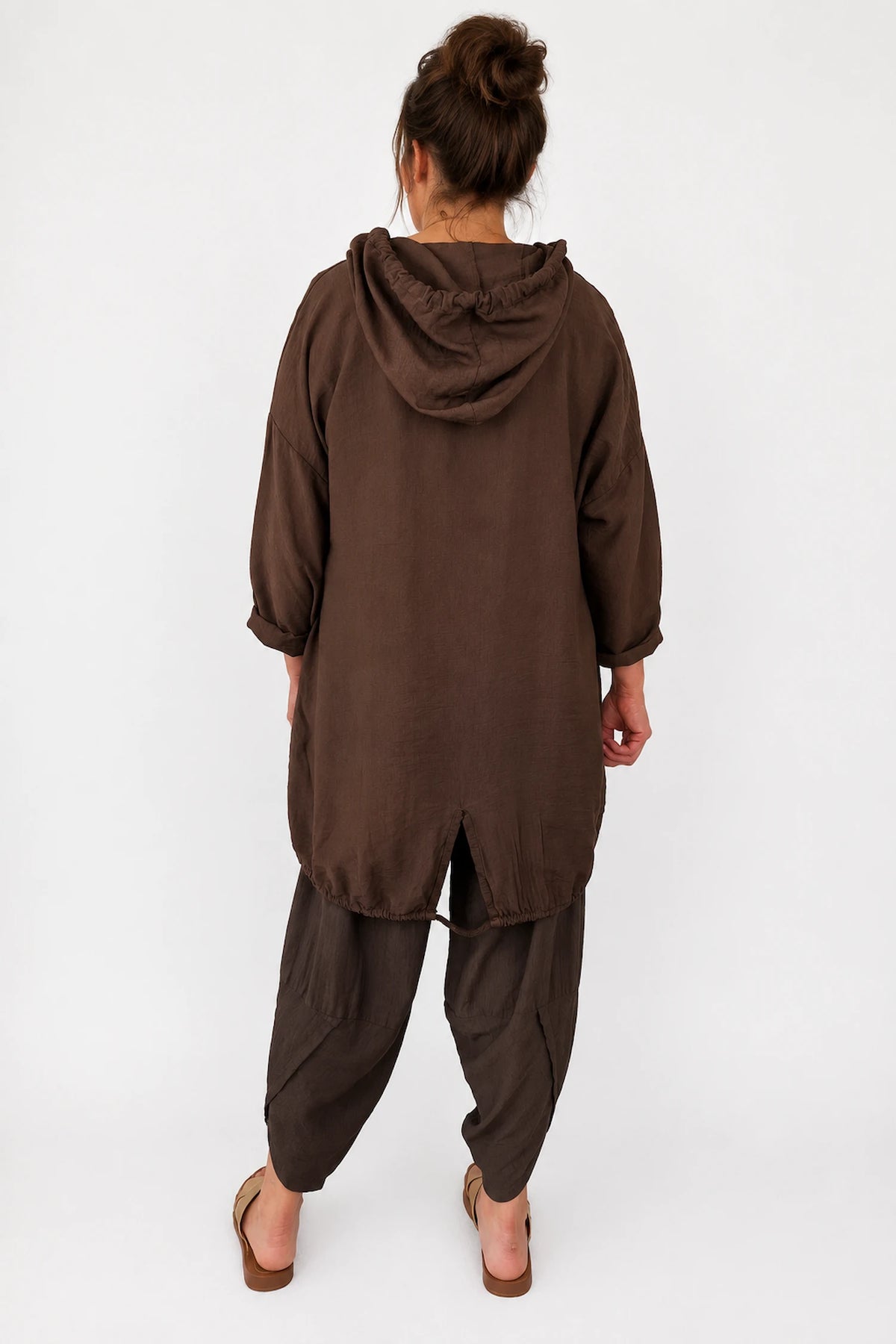 Drawstring Hem Lightweight Hooded Amirella Jacket - Chocolate