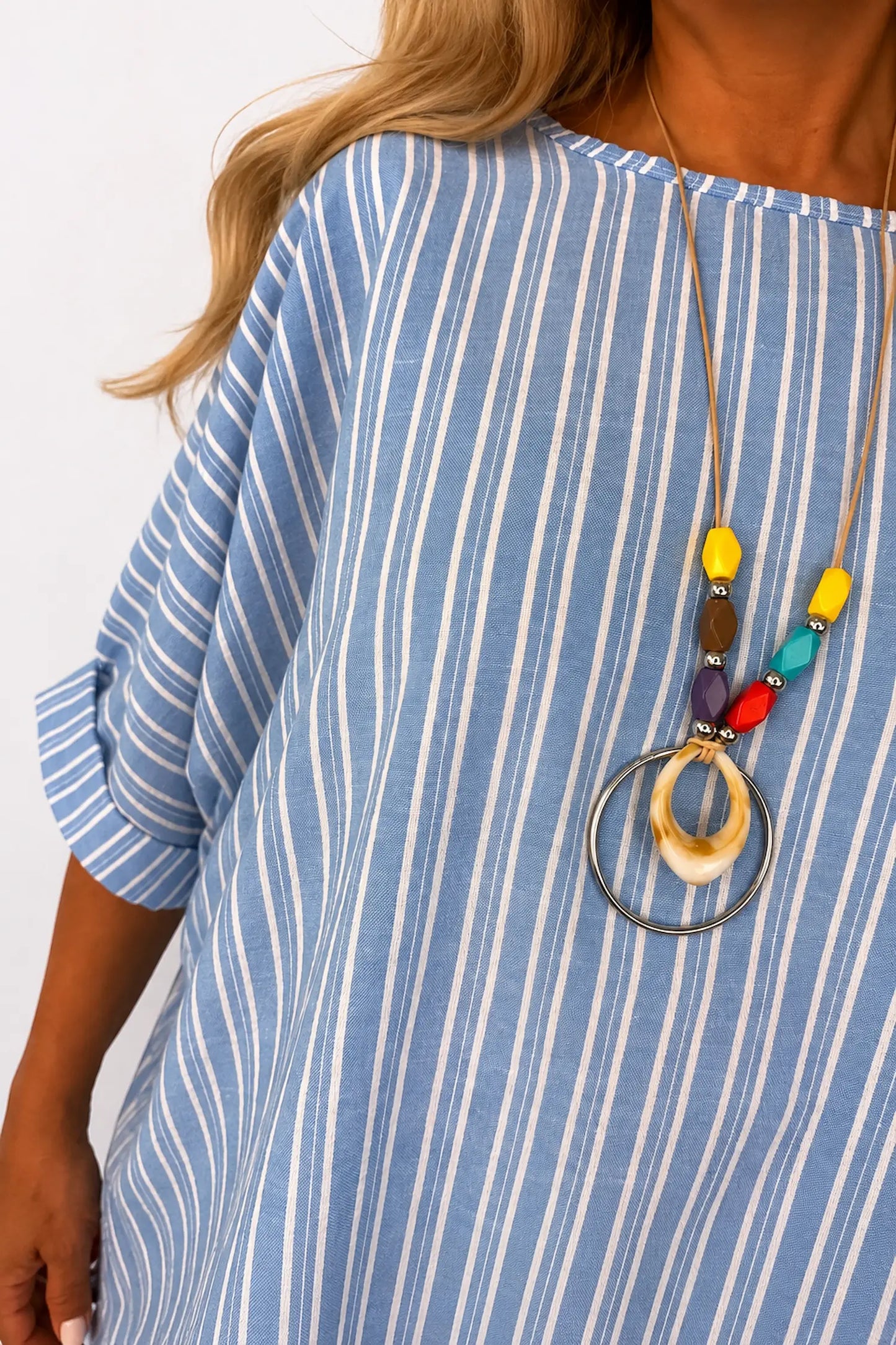 Chelsea Stripe Necklace Top - Light Denim