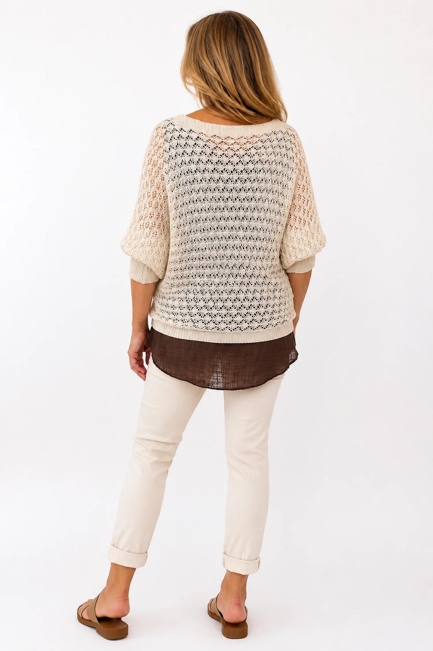 Eliza Batwing Knit Crochet - Beige