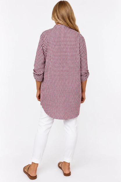 Gingham Button Sleeve Cruze Button Shirt - Wine