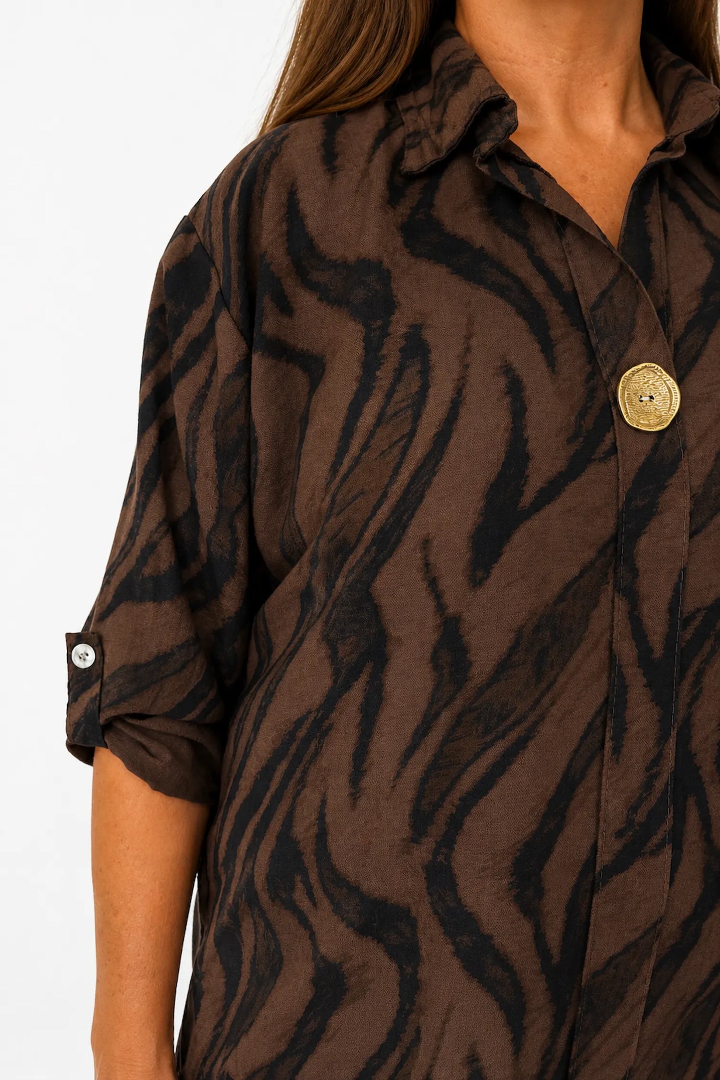 Button Detail Francesca Shirt - Chocolate
