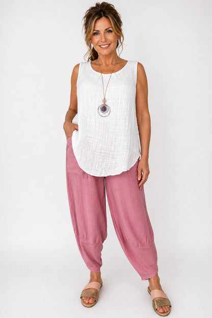Lagen Look Double Subtle Panel Pocket Elasticated Waist Freya Pants - Vintage Rose