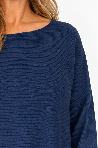Wool Mix Ribbed Knit Porto Top - Navy