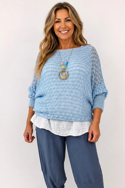 Eliza Batwing Knit Crochet - Baby Blue