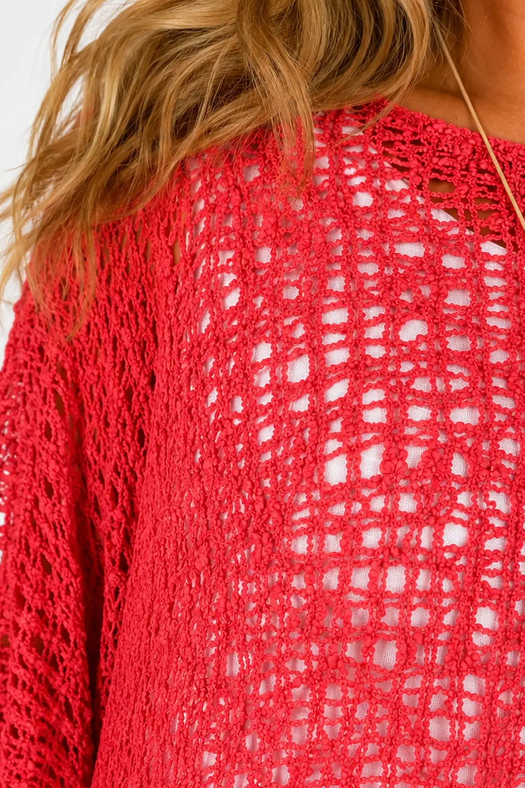 Amelia Ikat Premium Stitch Batwing Crochet - Coral