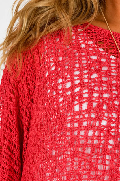 Amelia Ikat Premium Stitch Batwing Crochet - Coral