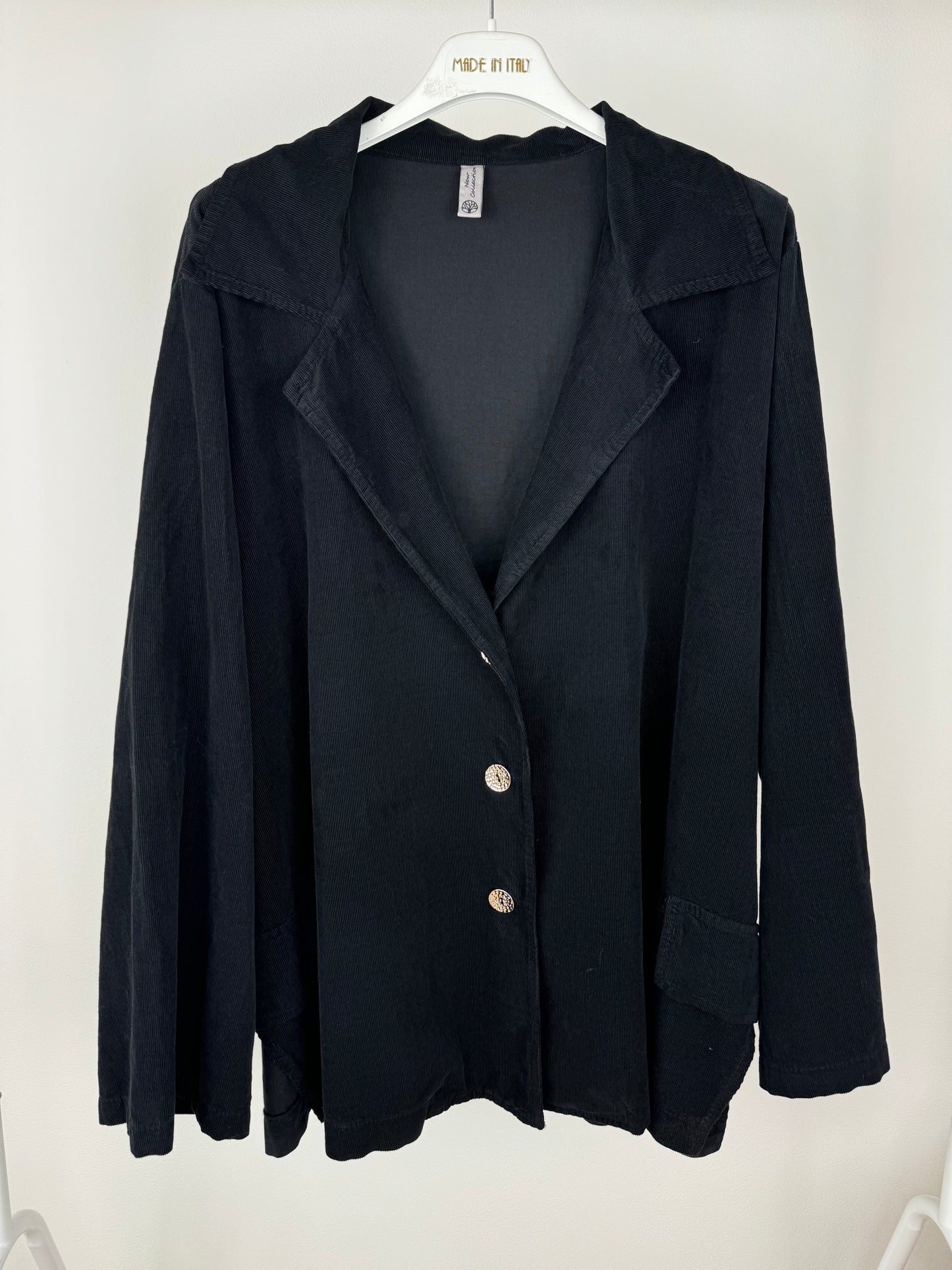 Pure Cotton Needlecord Gold Button Faux Side Pocket Felicity Jacket - Black
