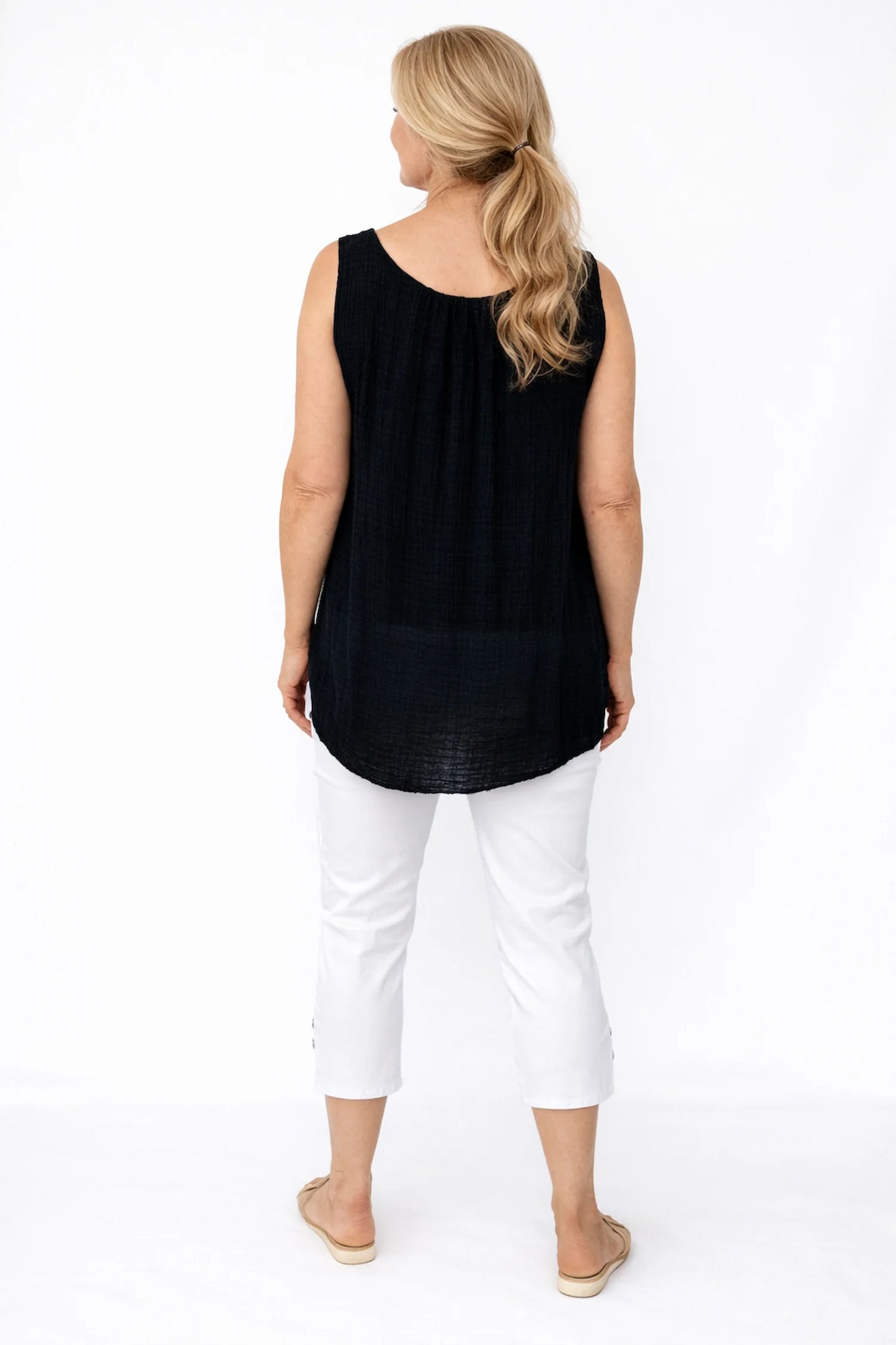 Fully Lined Cotton Italia Necklace Vest - Black