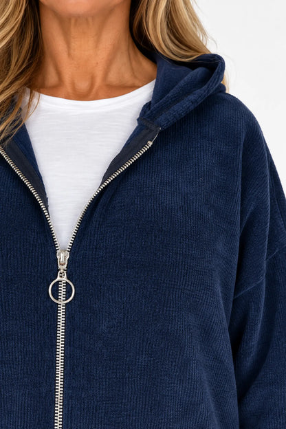Double Pocket Chenille Zipped Cassie Hoodie - Navy