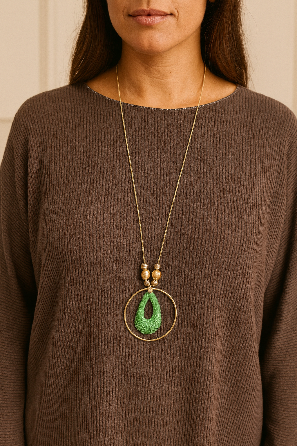 Ribbed Knit Silver Lining Veronica Necklace Top - Chocolate