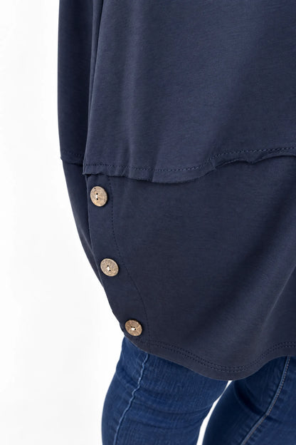 Cotton Button Side Maya Top - Navy