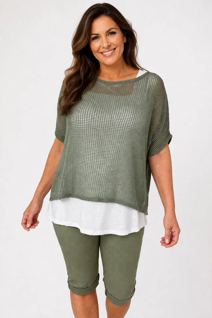 Cotton Two In One Imogen Crochet - Khaki