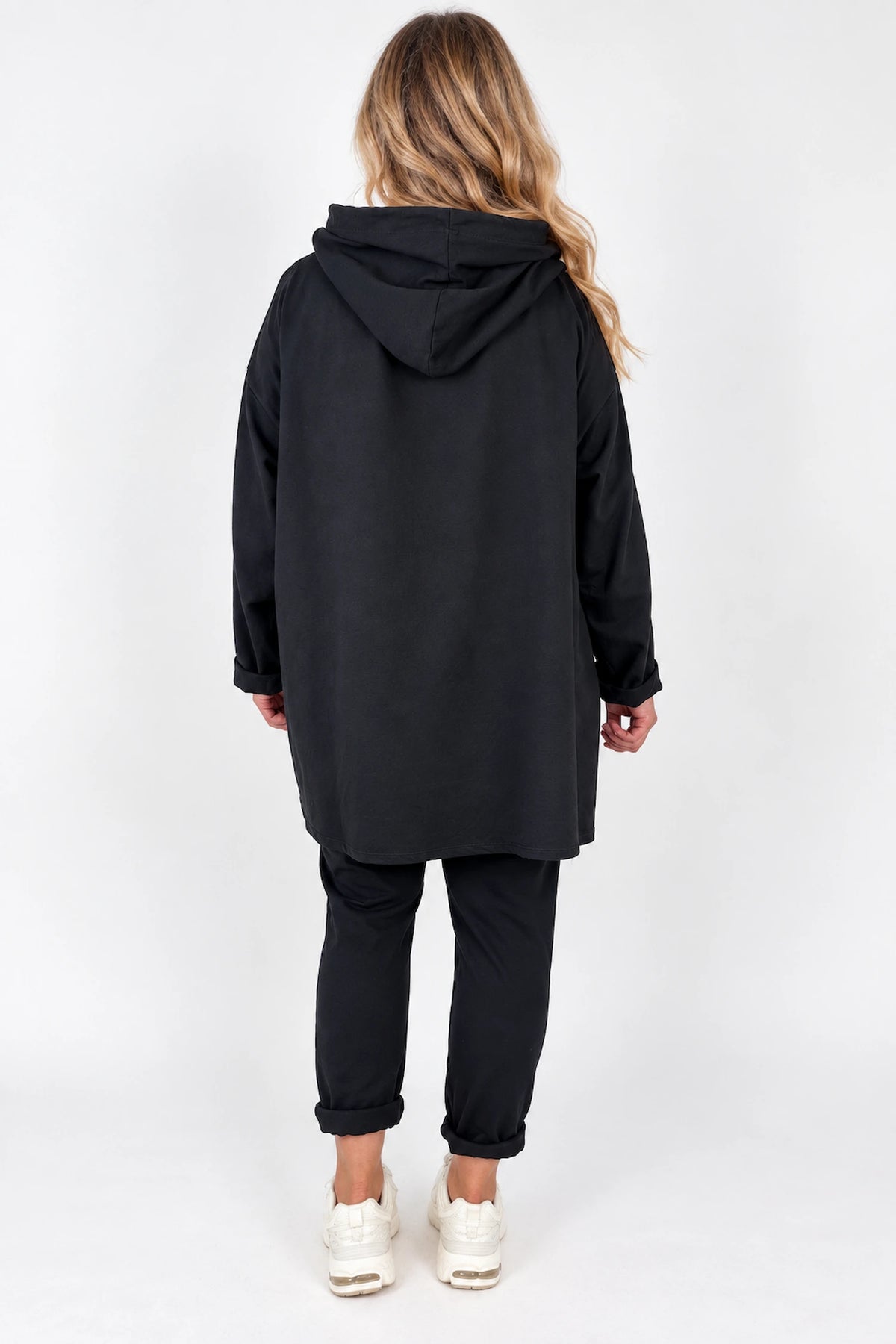 Cotton Sequin Heart Veronica Hoodie - Black
