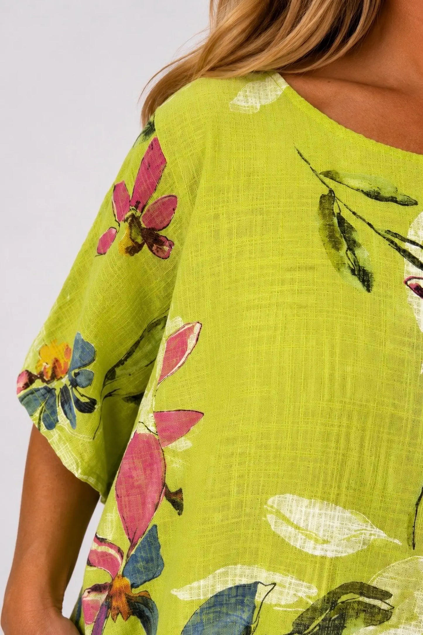 Pure Cotton Double Pocket Livia Tunic Top - Lime