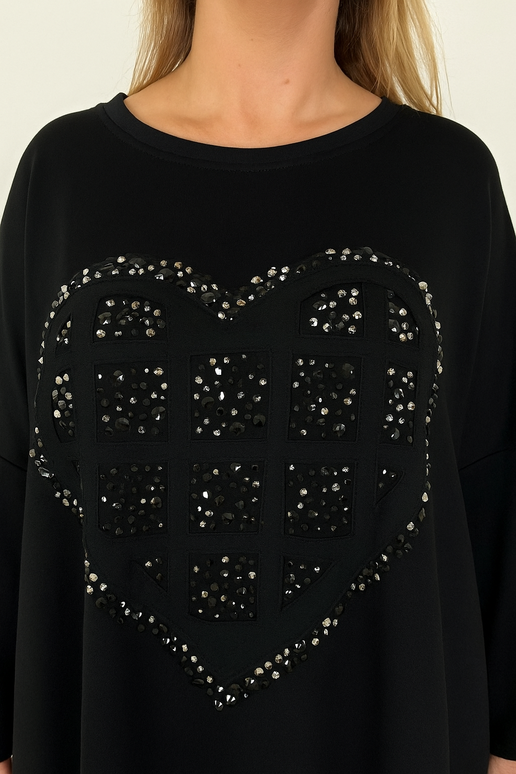 Sequin Heart Verona Double Zip Sweatshirt - Black