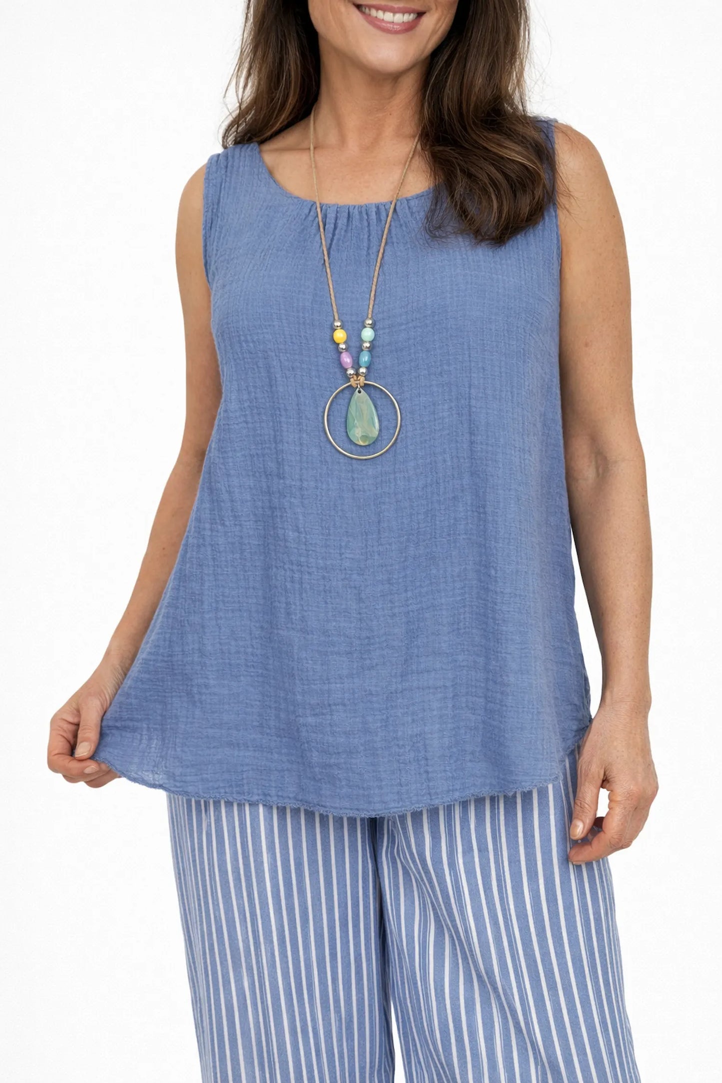 Fully Lined Cotton Italia Necklace Vest - Denim