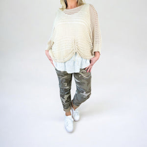 Darla Batwing Rugged Detail Crochet Top - Beige