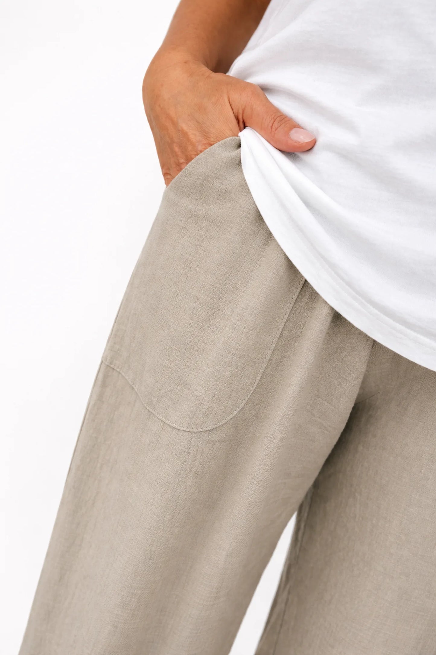 Elasticated Smocked Waist Patch Pocket Milan Wide Leg Pants - Mocha