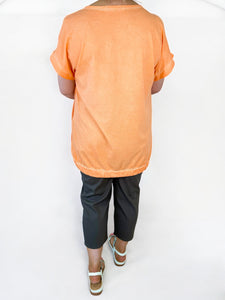 Linen Mix Diamanté Butterfly Tied Detail Top - Orange