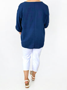 Pure Cotton Diamanté Love Tree Top - Navy