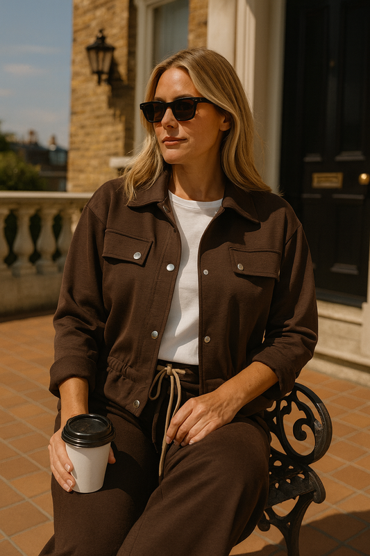 Chelsea Cropped Button Detail Jacket - Chocolate