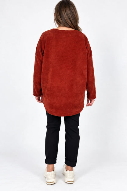 Ariana Chenille Necklace Top - Burnt Paprika