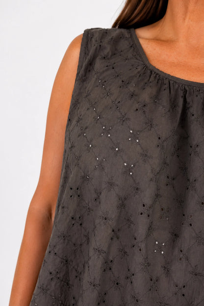 Pure Cotton Embroidery Anglaise Mica Vest - Chocolate