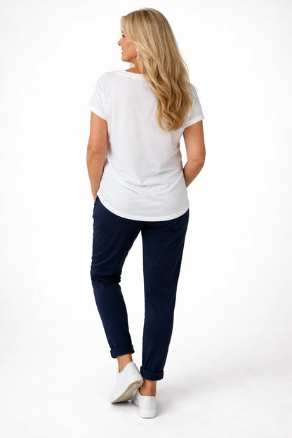 Cotton Elasticated Waist Drawstring Double Pocket Italia Joggers - Navy