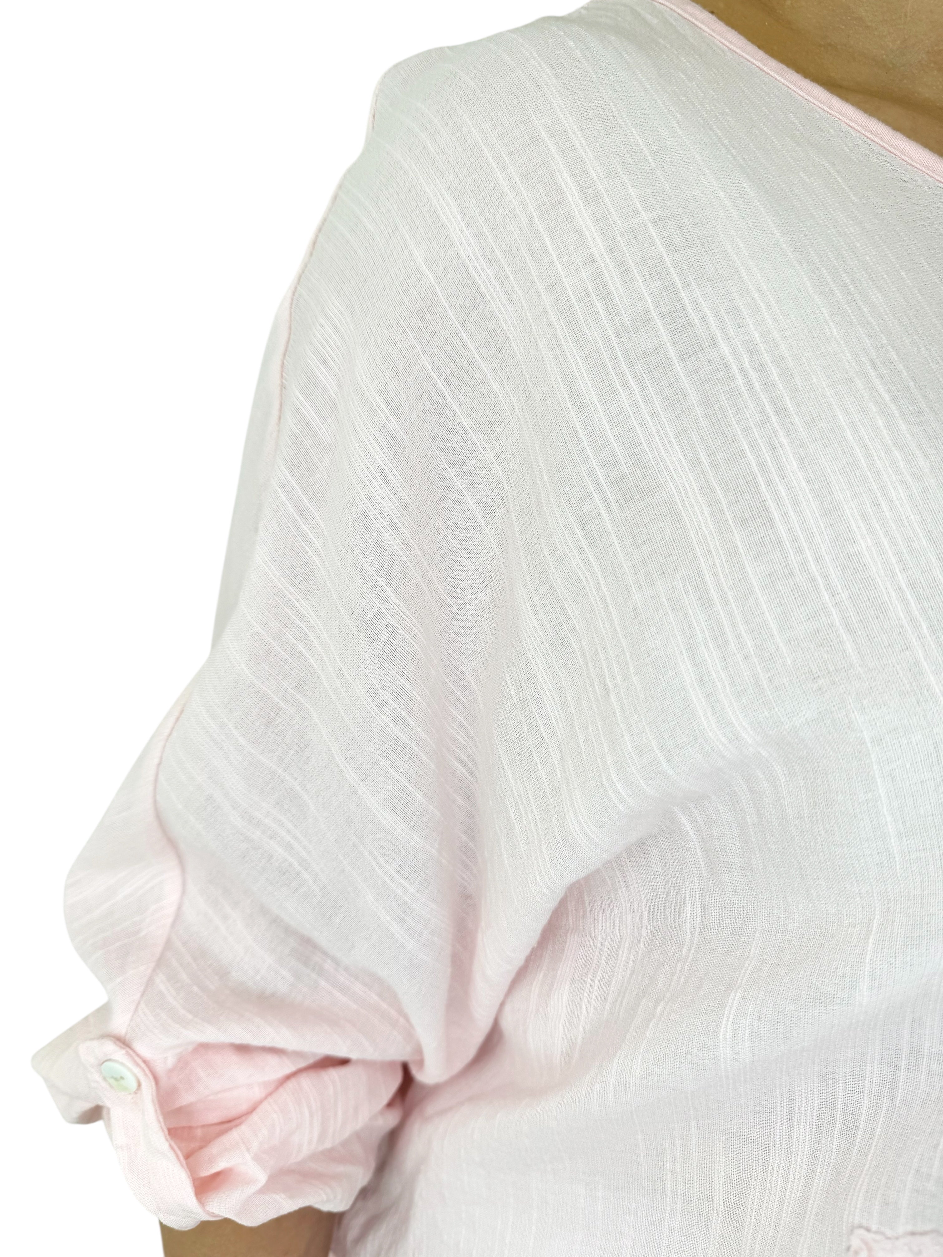 Cotton Sparkle Star Siana Button Sleeve Batwing Top - Baby Pink