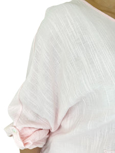 Cotton Sparkle Star Siana Button Sleeve Batwing Top - Baby Pink