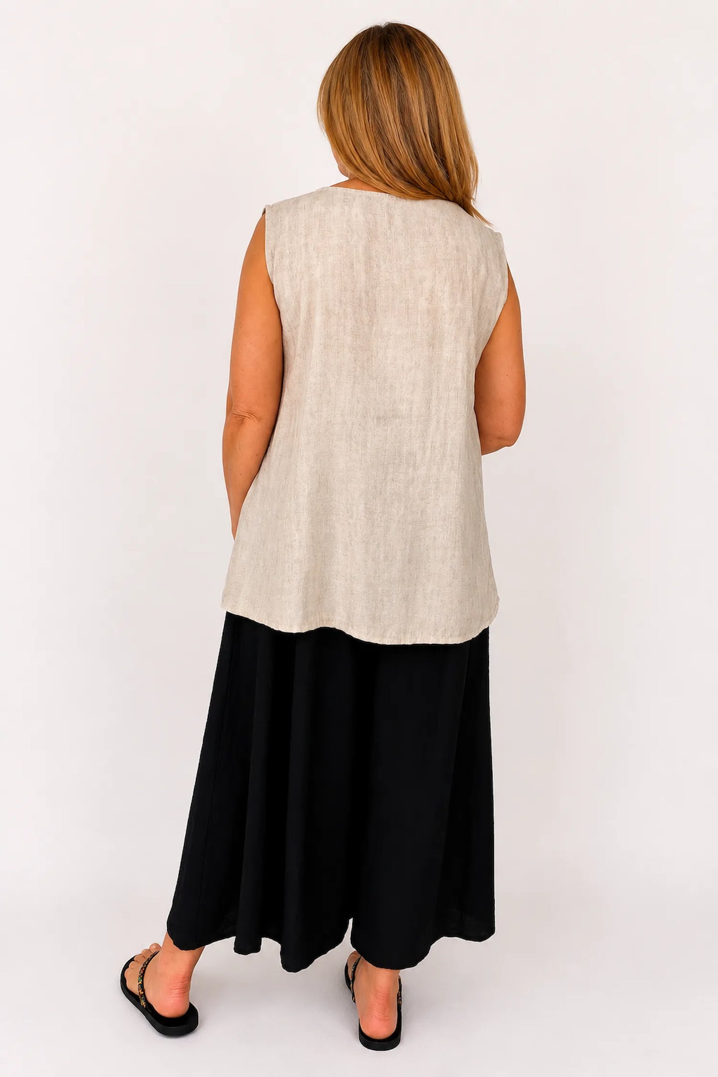 Elasticated Smocked Waist Wide Leg Flora Culotte Pants - Black
