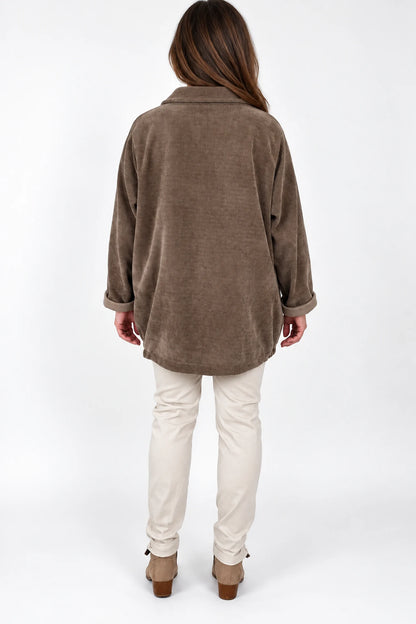 Chenille Double Pocket Charmaine Button Jacket - Mocha