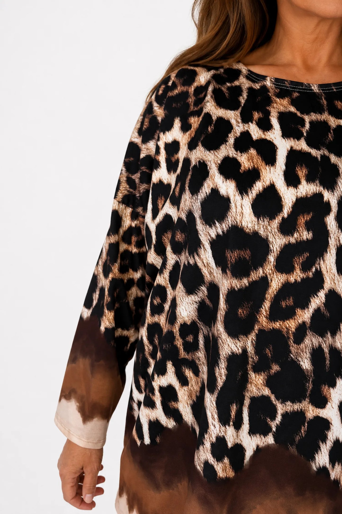 Cotton Leopard Sand Allegra Top - Chocolate