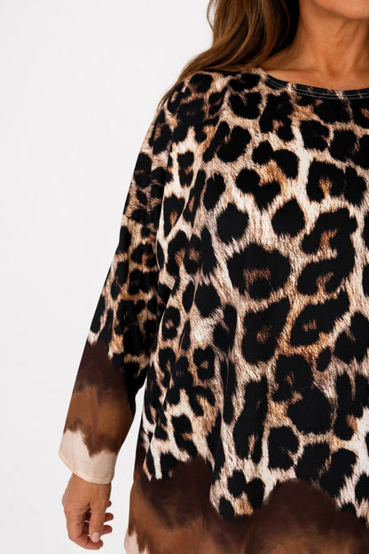 Cotton Leopard Sand Allegra Top - Chocolate