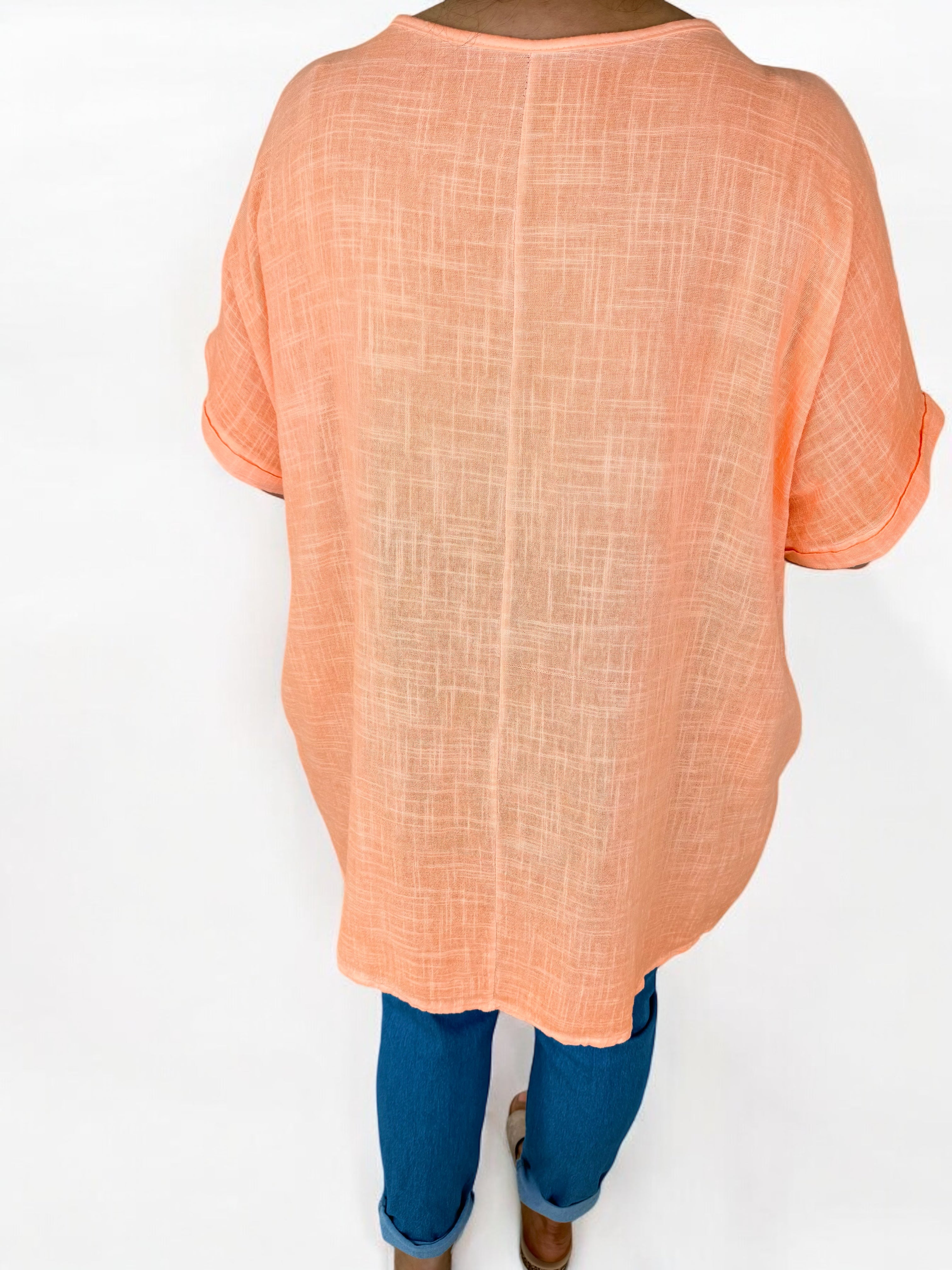 Pure Cotton Double Pocket Siana Sparkle Star Top - Orange