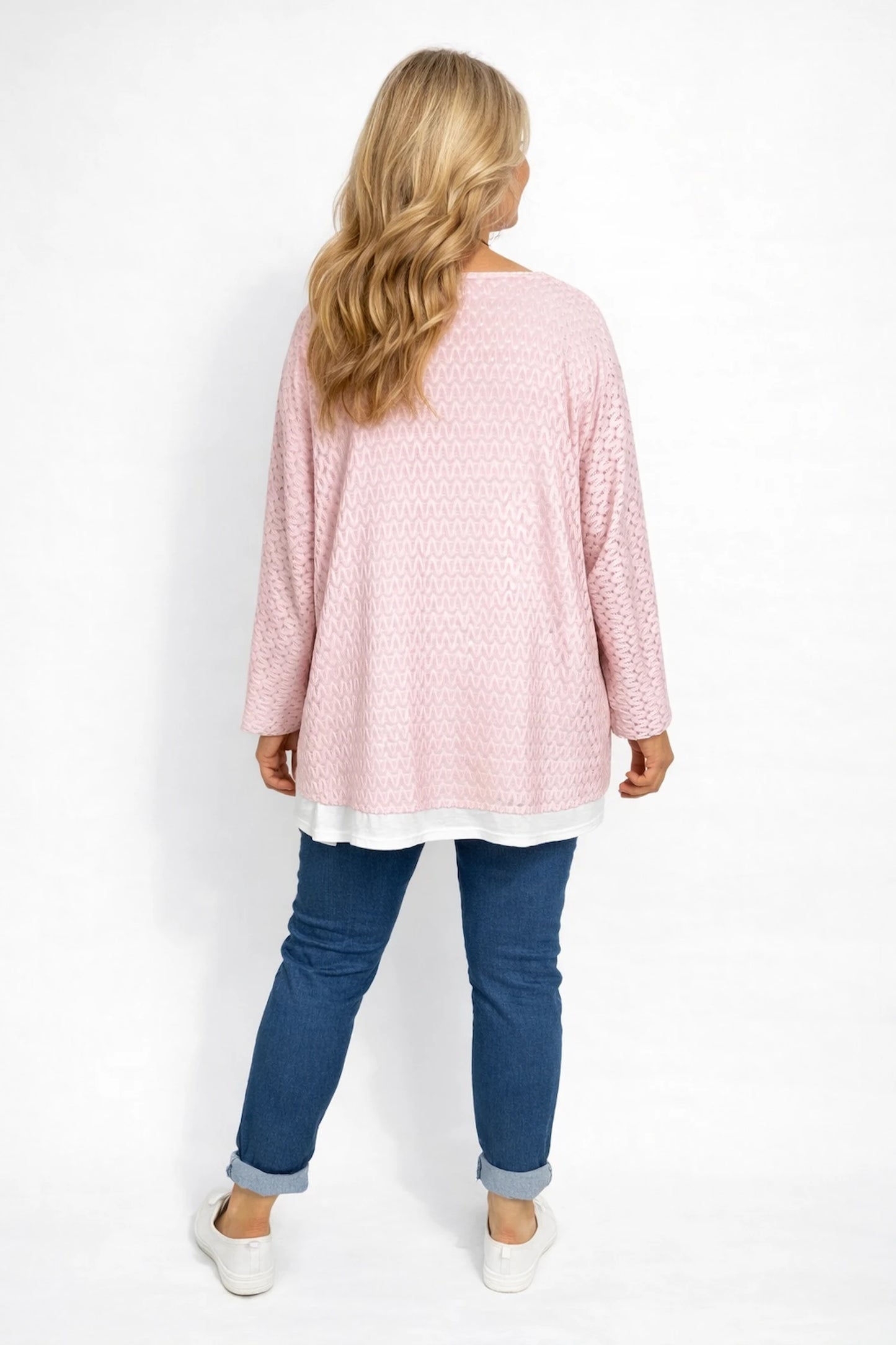 Helena Two In One Sparkle Trim Crochet Necklace Top - Baby Pink