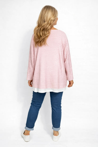 Helena Two In One Sparkle Trim Crochet Necklace Top - Baby Pink