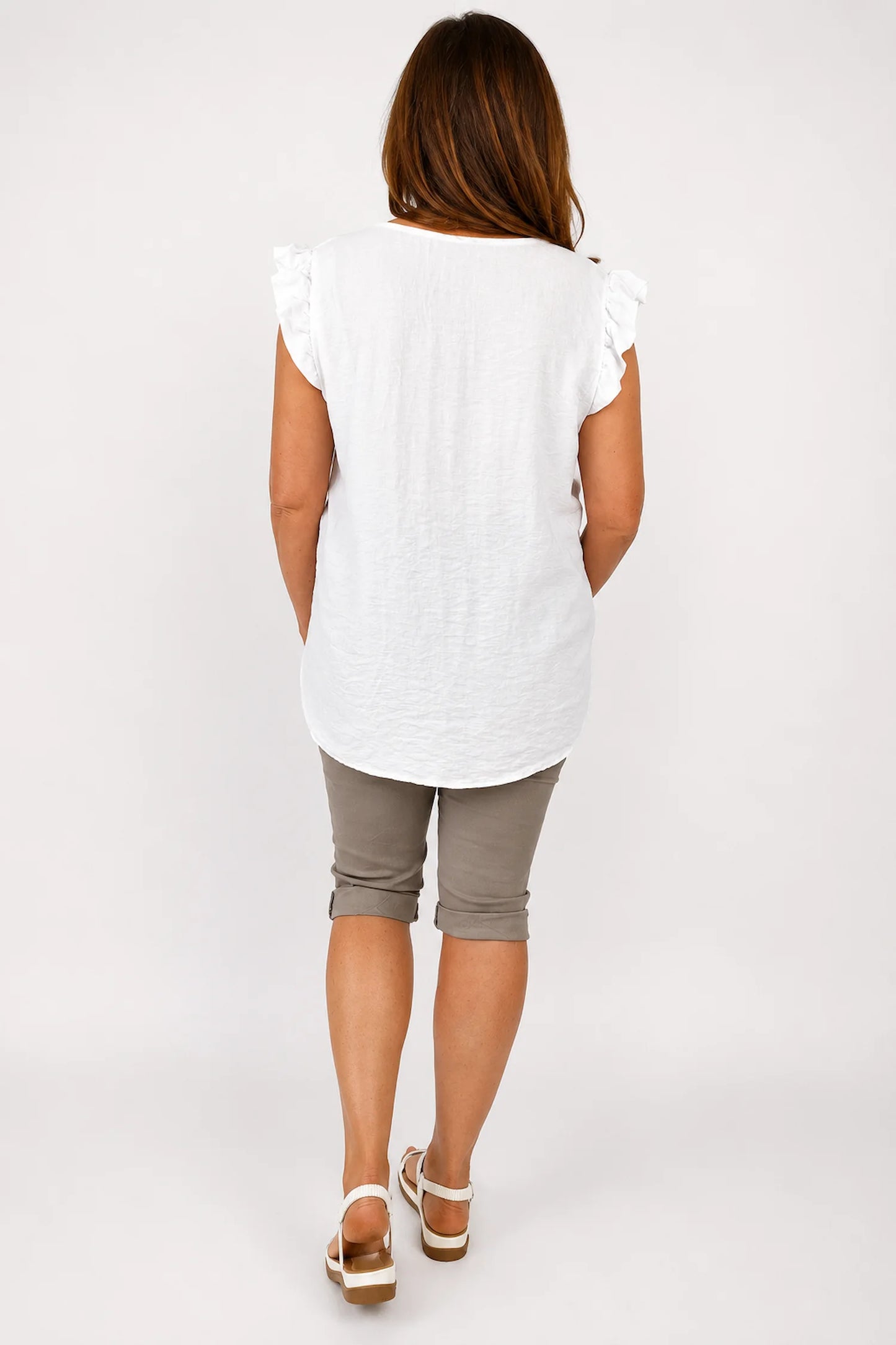Frill Sleeve Embroidered Floral Detail Sienna Cap Sleeve Top - White