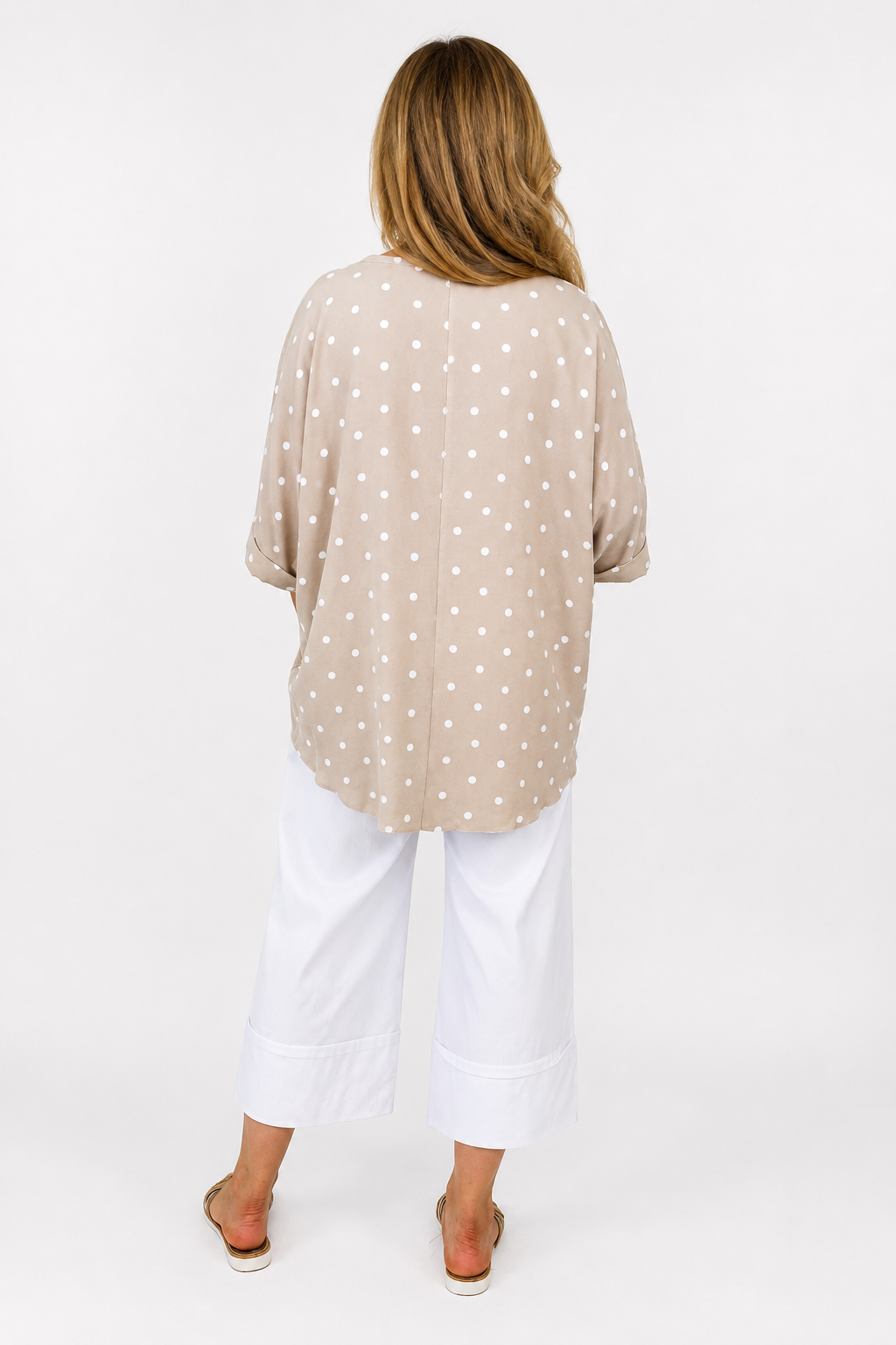 Polka Dot Lightweight Flow Paris Top - Beige