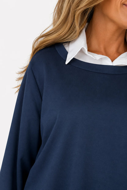 Faux Shirt Layered Milan Top - Navy
