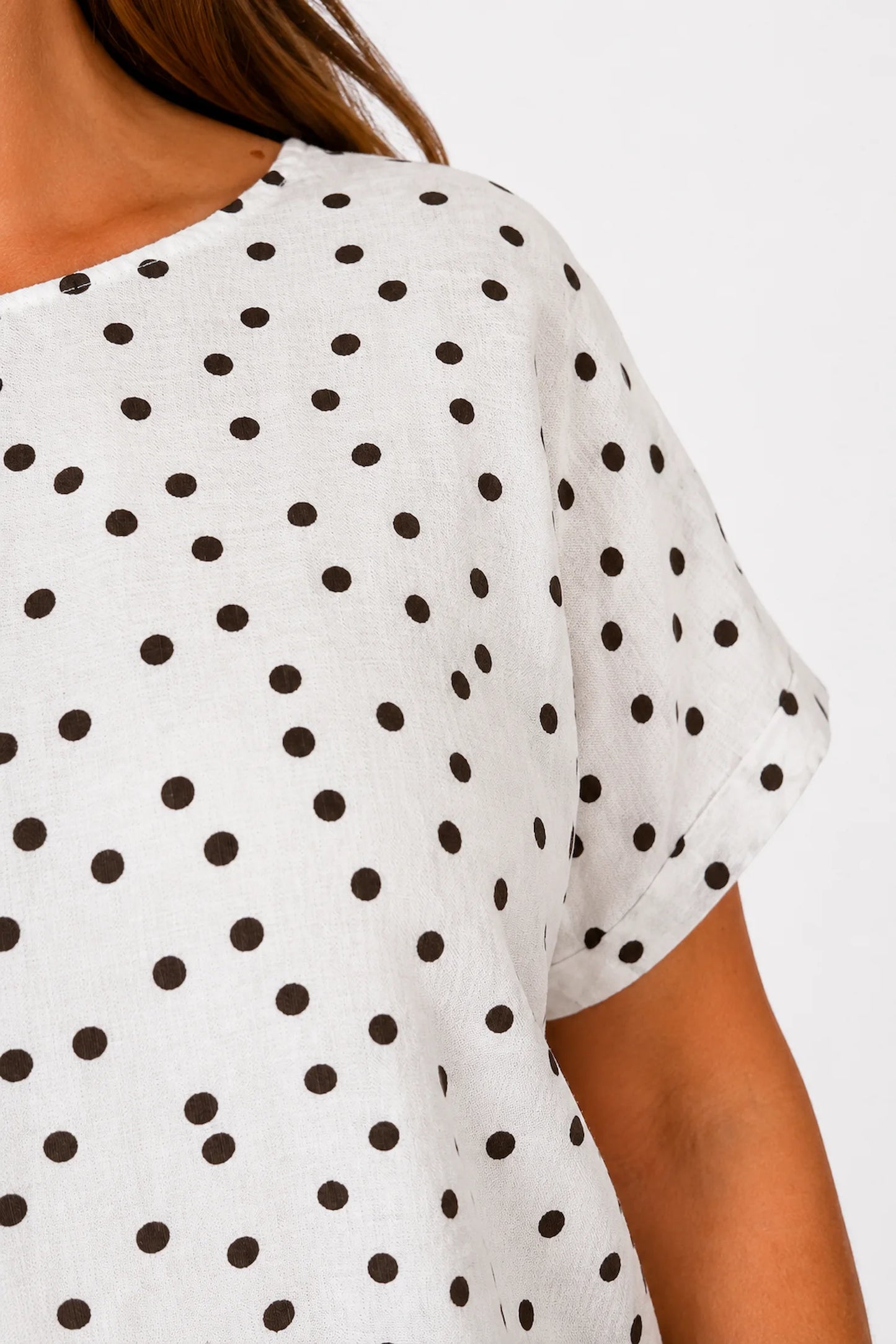 Button Back Polka Dot Maggie Top - White/Chocolate