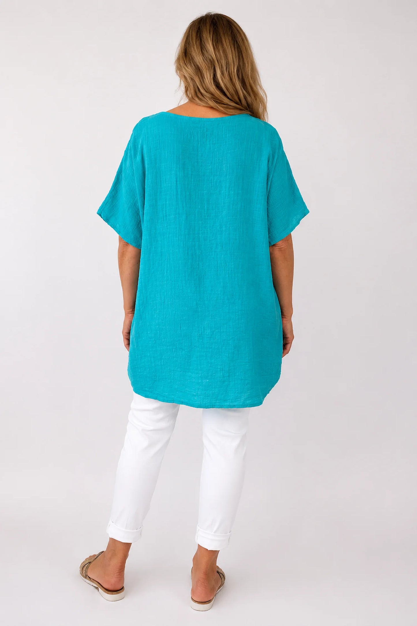 Pure Cotton Double Pocket Coté Tunic Top - Minted Teal