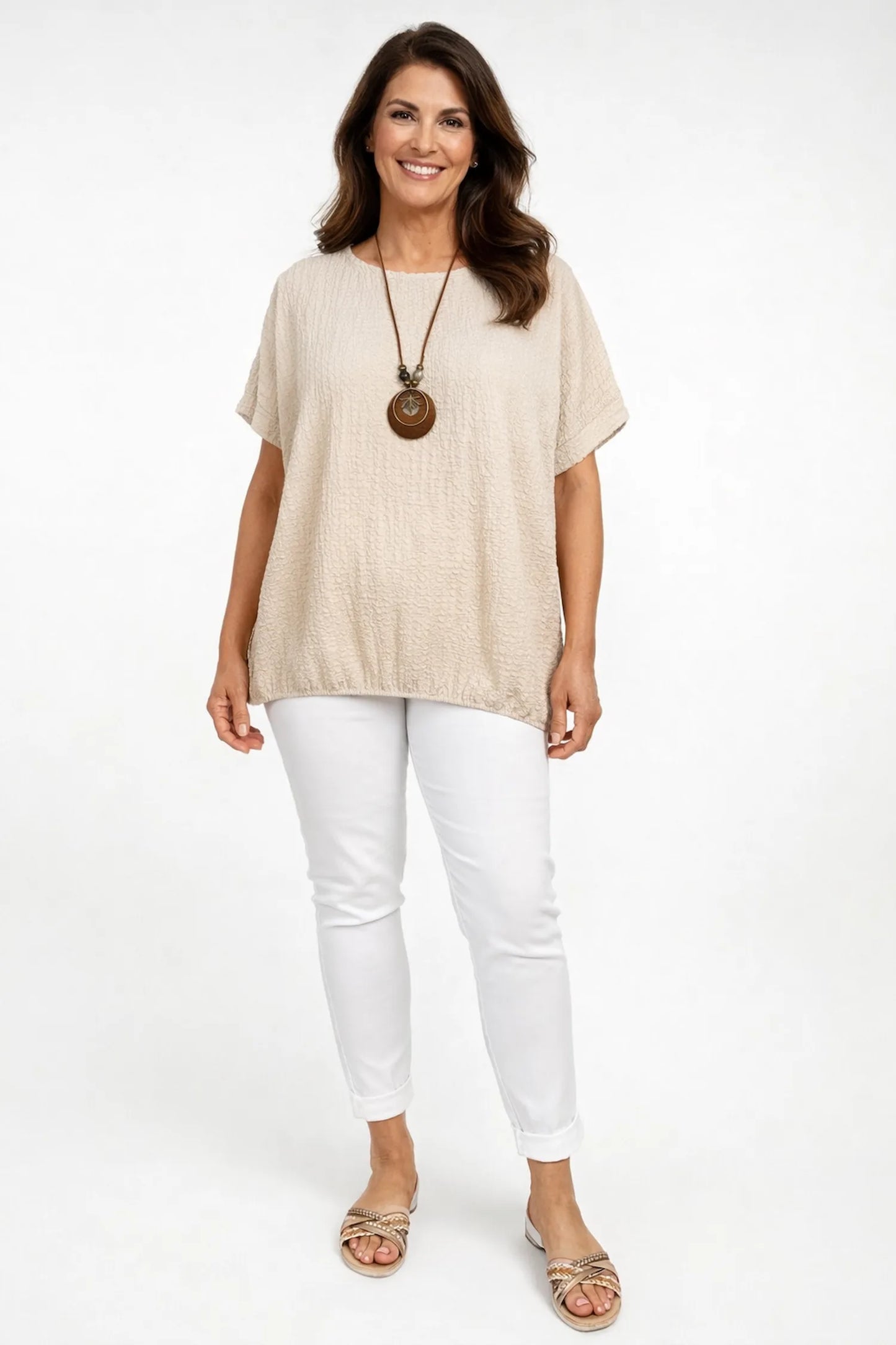 Textured Eliza Necklace Top - Beige
