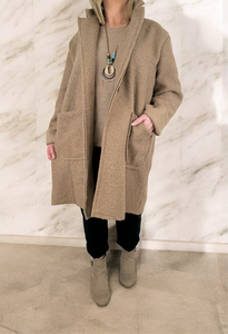 Wool Mix Long Line Double Pocket Teddy Button Coat AW24