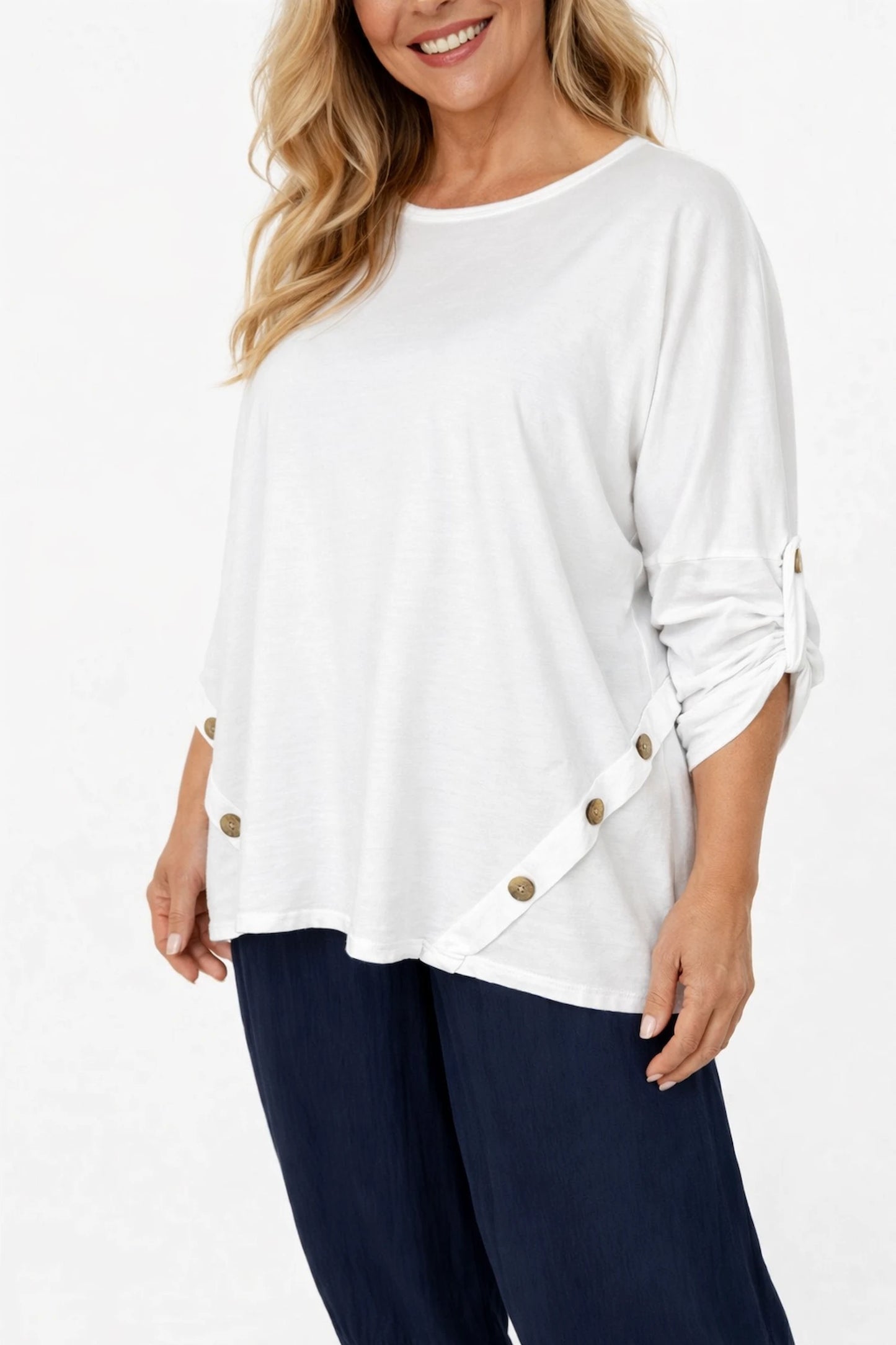 Button Detail Kala Button Sleeve Top - White