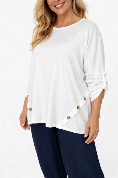 Button Detail Kala Button Sleeve Top - White