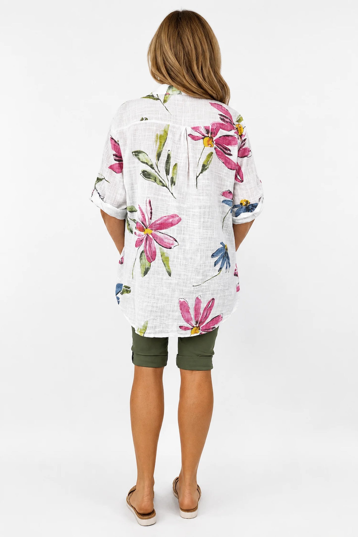 Pure Cotton Button Sleeve Alice Shirt - White
