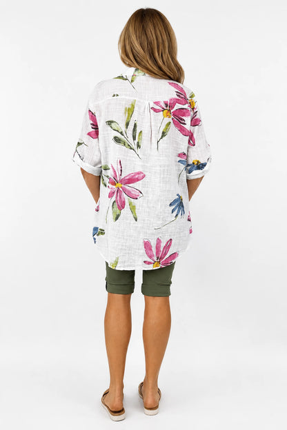 Pure Cotton Button Sleeve Alice Shirt - White