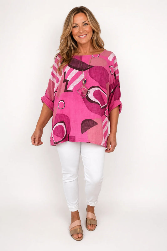 Pure Cotton Sabrina Necklace Top - Cerys Pink